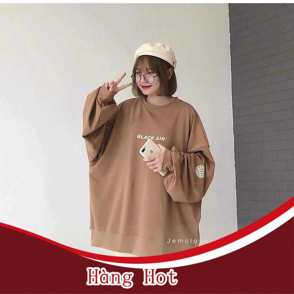 Áo sweater form rộng BLACKAIR 🍓 Nỉ bông bo tay thụng NÂU XÁM cổ tròn siêu dày phong cách Hàn Ulzzang B
