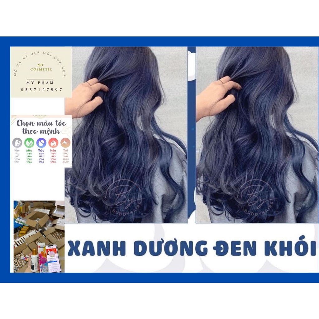 Thuốc Nhuộm Tóc Xanh Dương Đen Khói Kèm oxi và gang tay