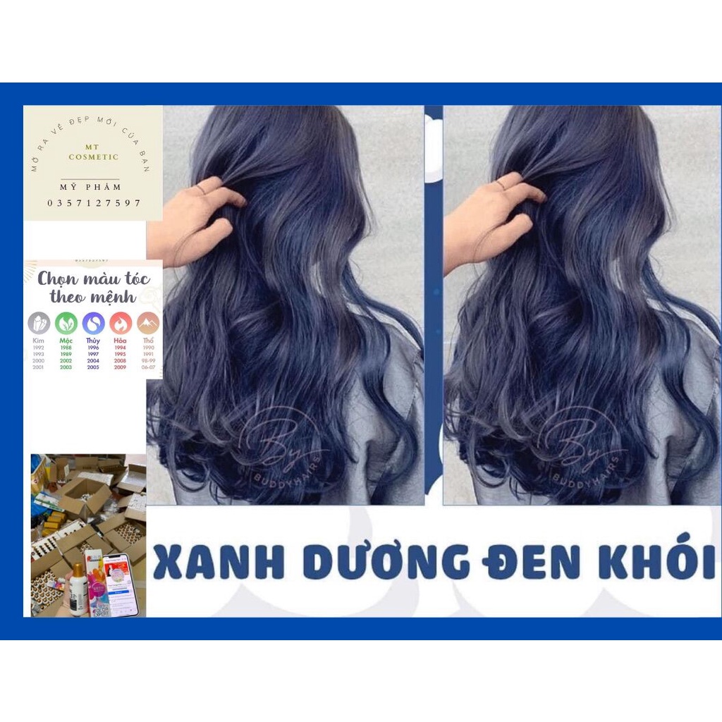 (Sale Gốc)Thuốc Nhuộm Tóc Xanh Dương Đen Khói Kèm oxi và gang tay