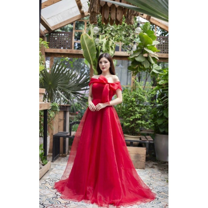 đầm nơ trễ vai