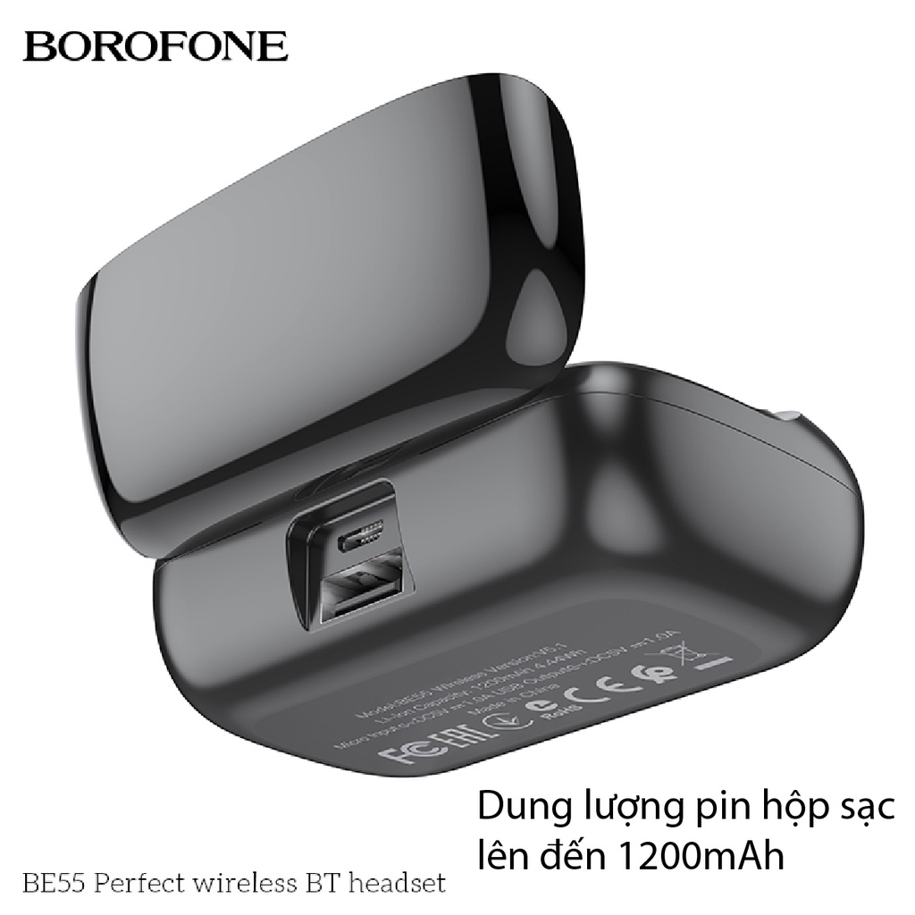 Phụ kiện tai nghe Borofone BE55 không dây, bluetooth 5.1, tai nghe nhét tai âm thanh nổi, chống tiếng ồn