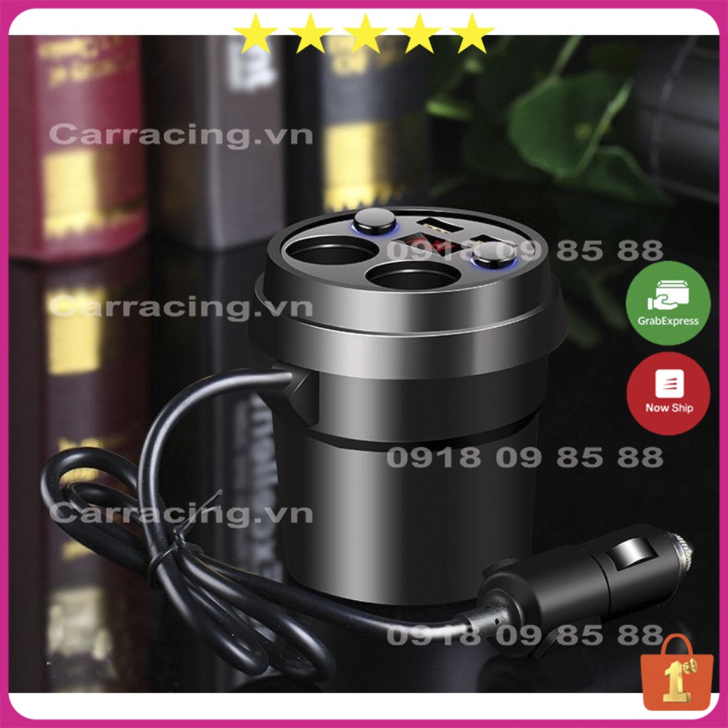 Tẩu Sạc Ô TÔ CARRACING Cốc chia sạc nhanh TRÒN chất lượng cao (2 tẩu tròn 2 USB) bảo hành 6 tháng - Đèn Led báo Vol | BigBuy360 - bigbuy360.vn