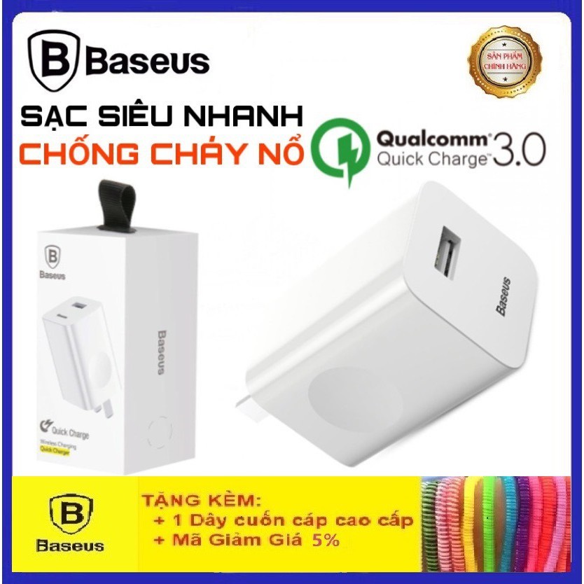 Củ Sạc Nhanh Baseus 3A24w Quick Charge 3.0, Chống Cháy Nổ - Cốc Sạc Nhanh Cho Các Dòng Iphone/ Android - Bảo Hành 12T