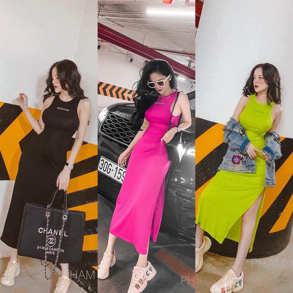 Đầm ba lỗ xẻ tà hot hit baa len thun bozip mềm | BigBuy360 - bigbuy360.vn