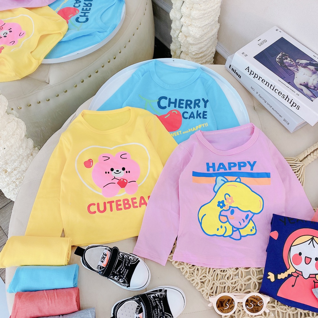 Bộ thun dài tay cổ tròn cho bé trai, gái 8-18kg