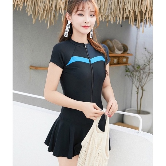 Bikini liền thân Cộc Tay,bikini 1 mảnh kín đáo, bộ bơi tắm biển nữ Korean SAVVY One-piece short sleeve swimwear