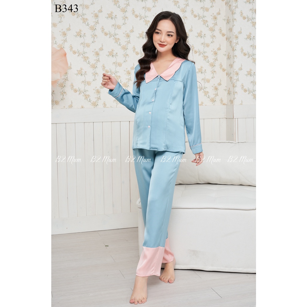 Bộ bầu và sau sinh chất  lụa ngọc trai phối cổ lượn B343  B2 Mum