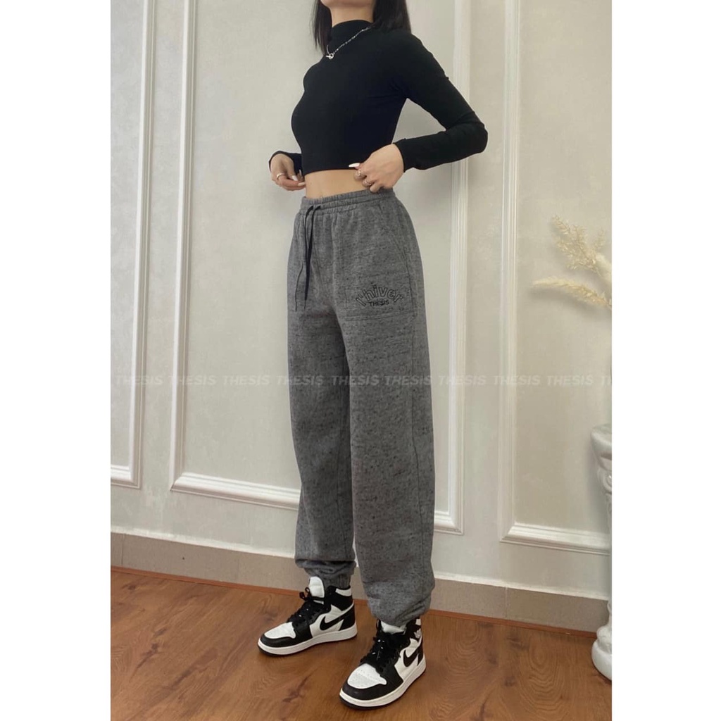 Quần Joggers nữ I'hiver chất Nỉ bông dày dặn co giãn form rộng thoải mái