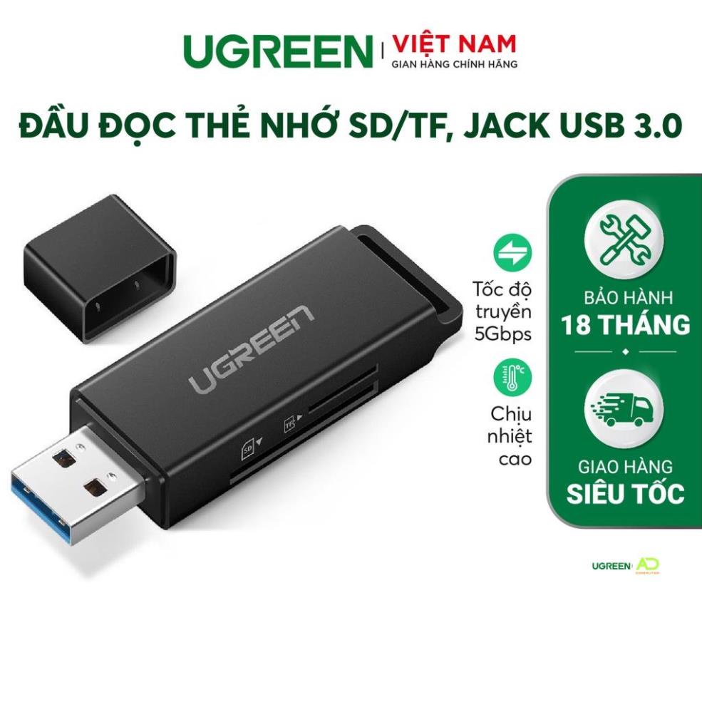 Đầu đọc thẻ nhớ SD/TF jack cắm USB 3.0 UGREEN CM104 - Hàng phân phối chính hãng - Bảo hành 18 tháng
