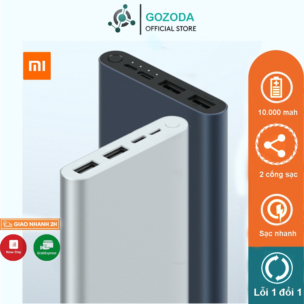  Sạc dự phòng Xiaomi Gen 3 chính hãng 10.000 mAh (2 cổng usb,sạc nhanh 18w)