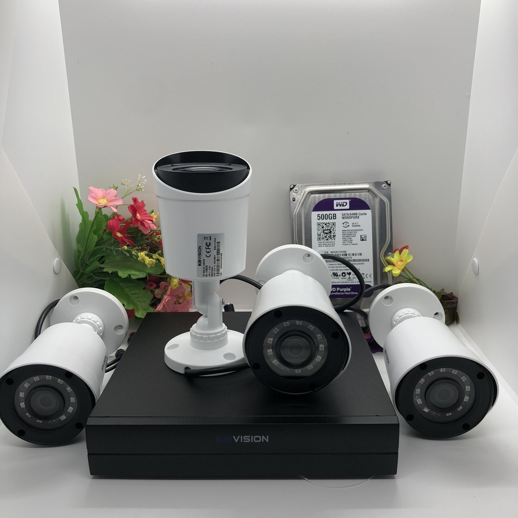 Trọn Bộ 4 Mắt 2.0 KB-VISION Đâu 7114SD6 - 04 Mắt camera 2.0 mã KX-2111CD4 Hoặc KX-2112CD4 - 01 Hdd 500g Westent Tím