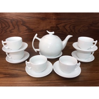 Bộ ấm chén trắng Bát Tràng: nhận in logo lên sản phẩm