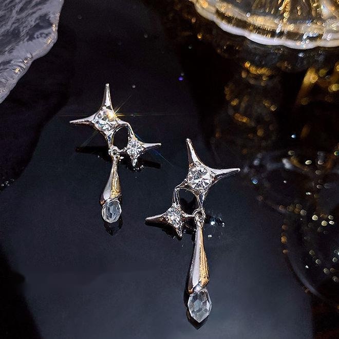 Khuyên Tai Hình Giọt Nước Đính Đá Phong Cách Hàn Quốc Dành Cho Nữ