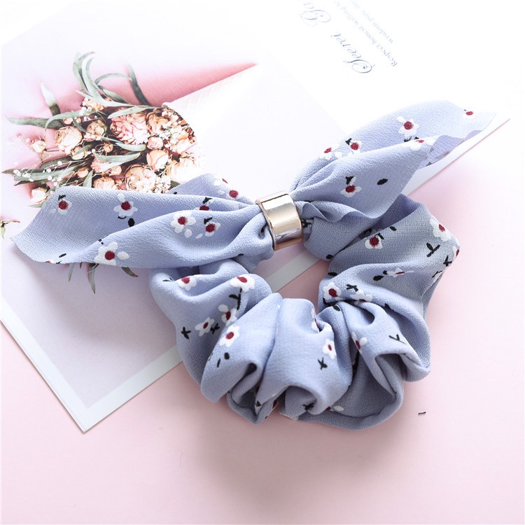 Dây buộc tóc Scrunchies lụa hoa nhí dễ thương có nhẫn HD81