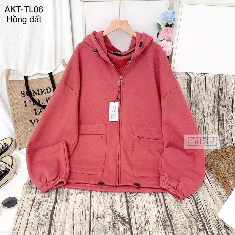 Áo Khoác Thun Nữ Túi Zip GINNY | Phiên Bản Chống Nắng Có Nón | Hàng Đẹp