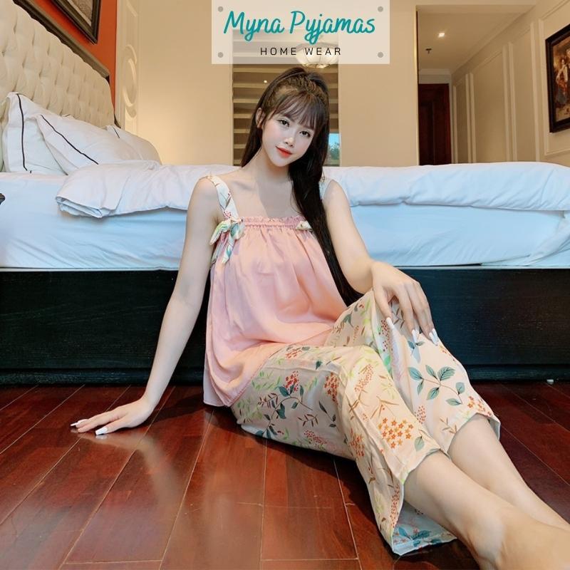 Bộ hai dây quần dài nữ kiểu dáng mới chun ngực co giãn - MYNA PYJAMAS