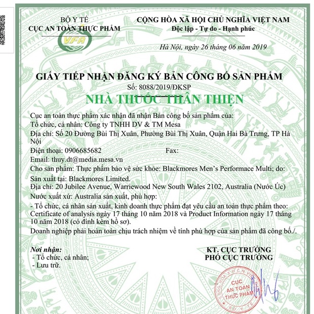 Blackmores Men’s Performance Multi - Hỗ trợ nuôi dưỡng tinh trùng khỏe mạnh (50 viên)