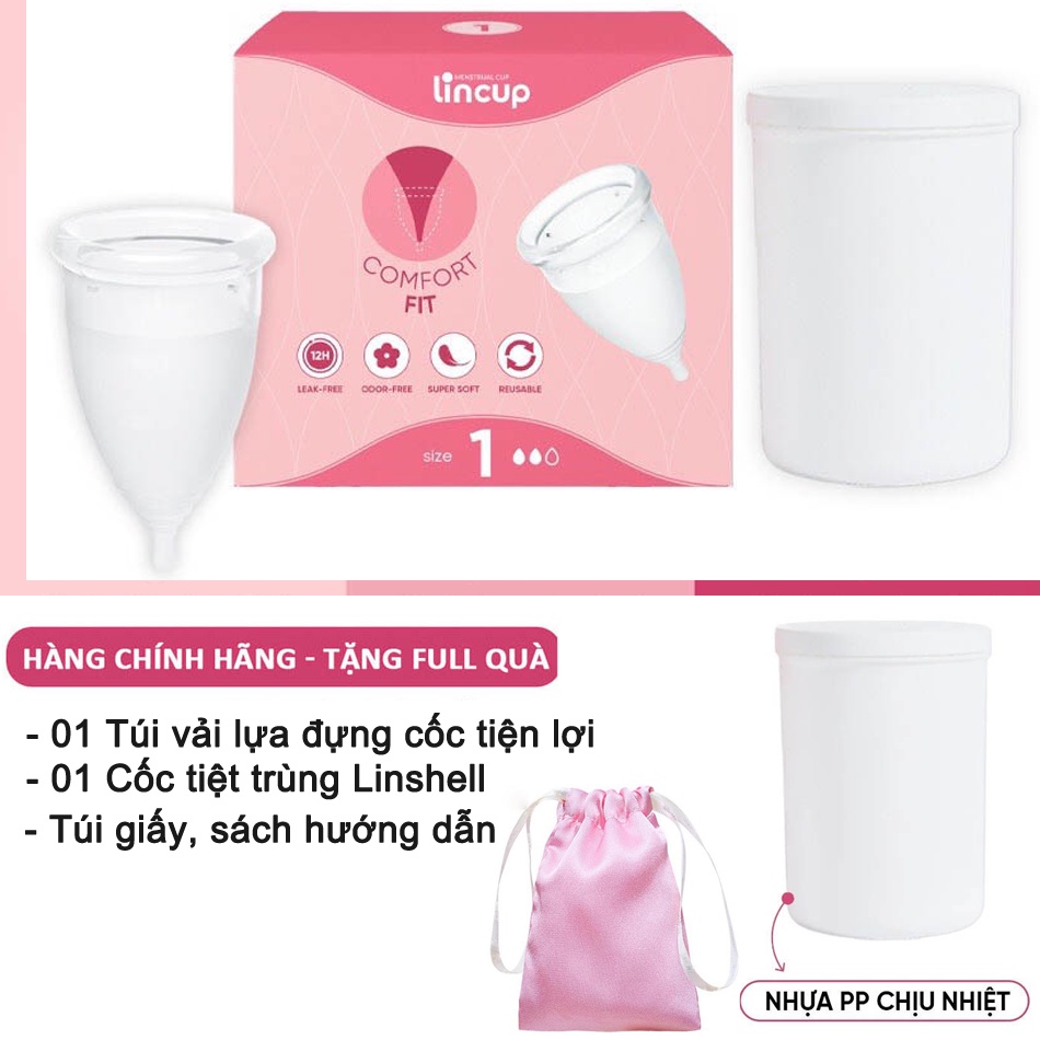 Cốc nguyệt san Lincup Chính hãng tem đỏ  Kèm quà tặng tiệt trùng, bảo quản cốc