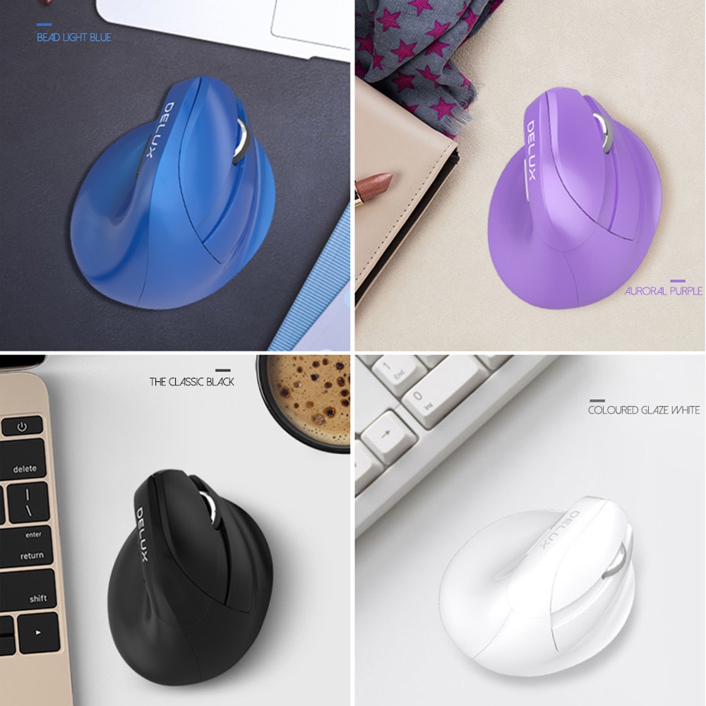 Delux M618 Mini DB Chế độ kép Chuột dọc không dây có thể điều chỉnh DPI Bluetooth + Chuột chơi game tiện dụng 2.4G cho máy tính xách tay