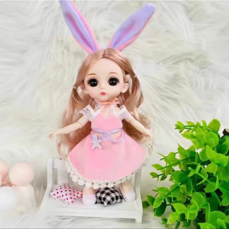 Búp bê chibi khớp cầu đa điểm siêu xinh, mắt thủy tinh 3D, đầm đẹp, tóc dày