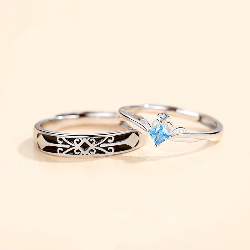 Nhẫn Cặp Bạc Nam Nữ Couple Cặp đôi Unisex Đôi Bạn Thân Vua và Nữ hoàng LuciferStore Titan Không Gỉ Nhẫn Đôi King &amp; Queen