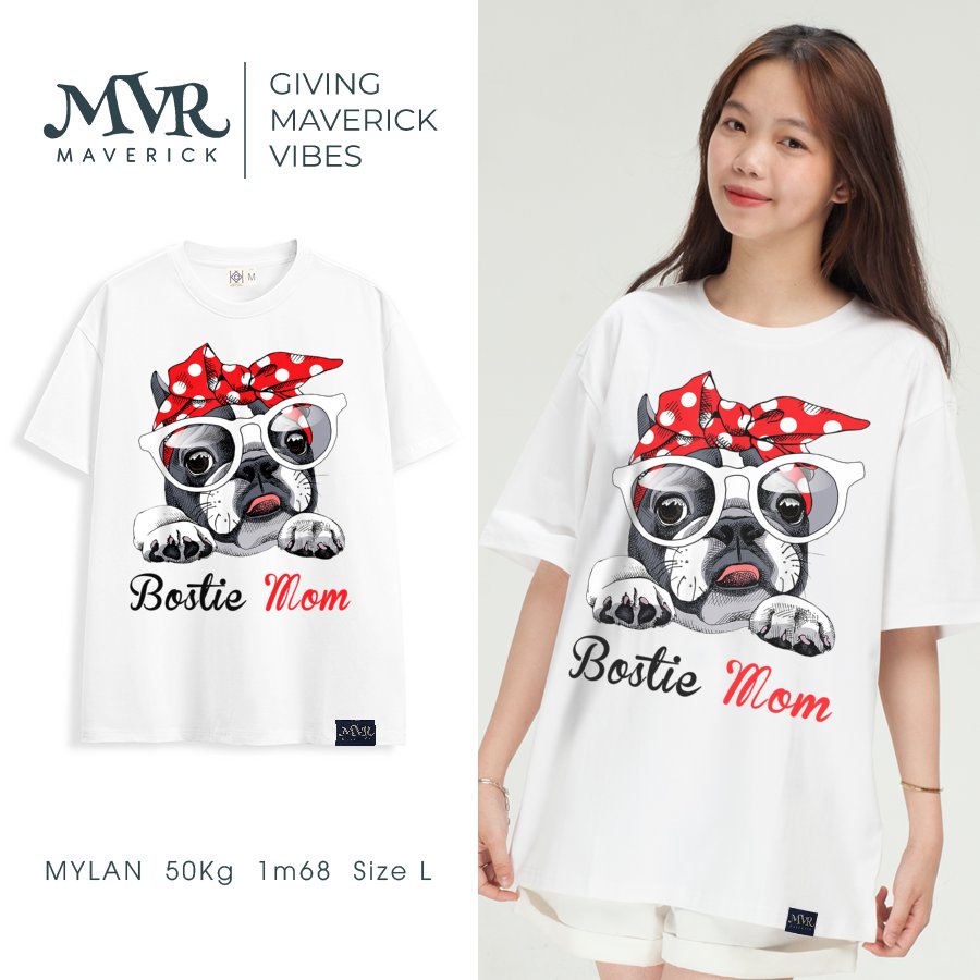 Áo thun unisex nam nữ phom rộng thoáng mát hình chó Sục Boston Terrier chất cotton MVR TT4346