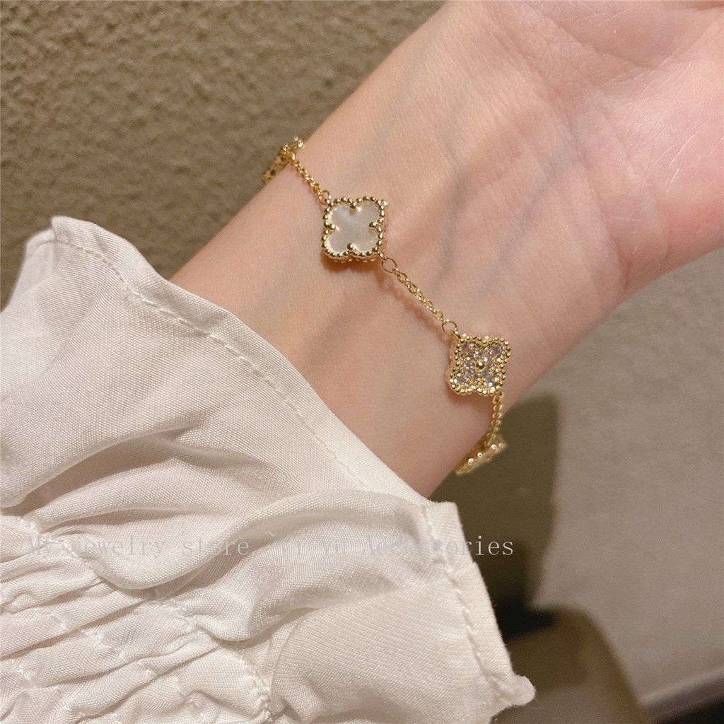 Vòng Tay Zircon Cỏ Bốn Lá Thời Trang