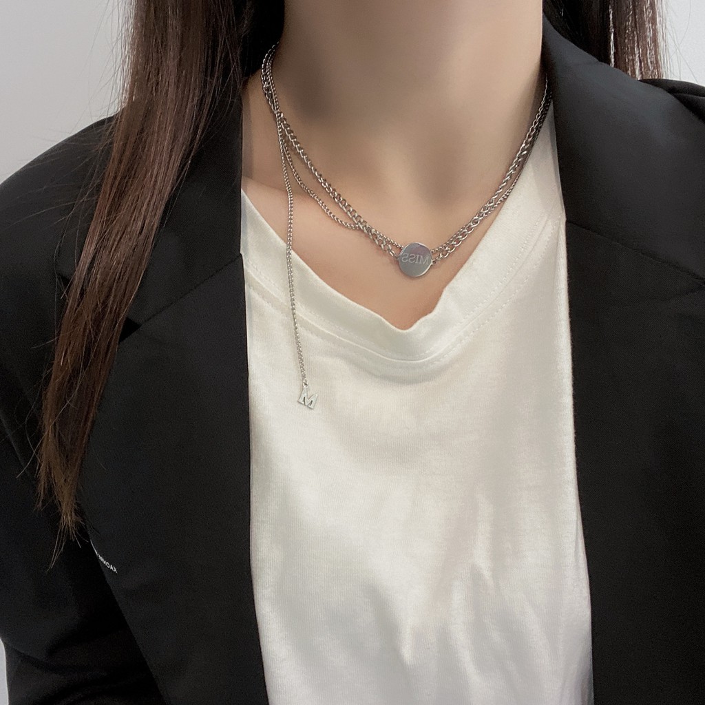 vòng cổ Titan Nhiều Lớp Mặt Chữ M Phong Cách Hàn Quốc C103