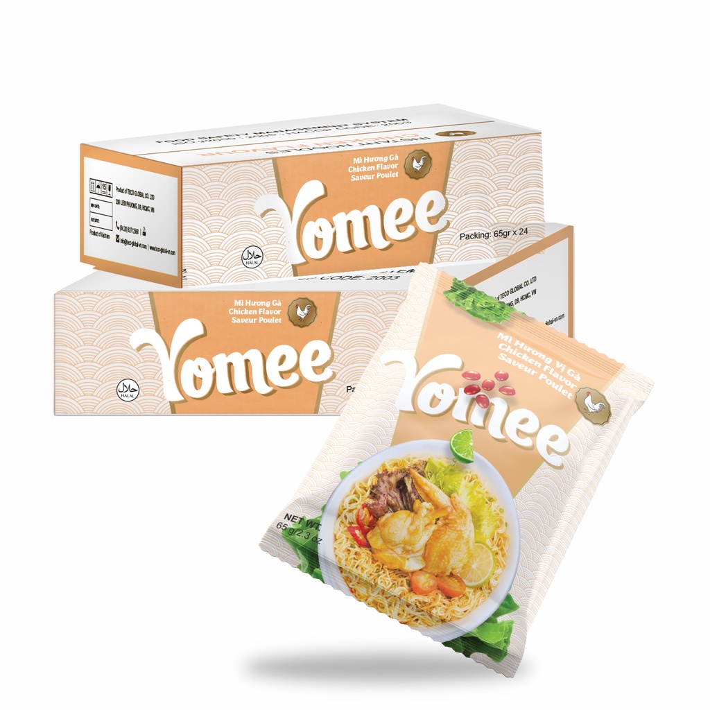 Combo 2 Thùng Mì Gà Yomee 65g - 24 gói /thùng - Hàng Xuất Khẩu