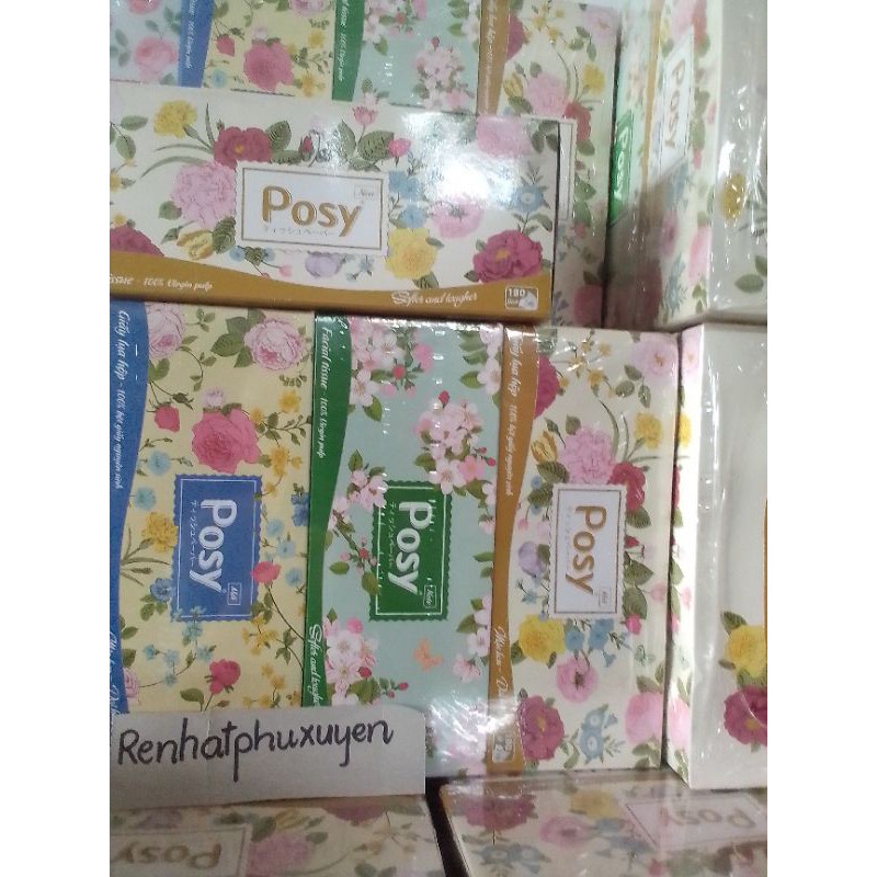 hộp giấy ăn 180 tờ Posy cao cấp, mẫu mã đẹp, trắng dày dai