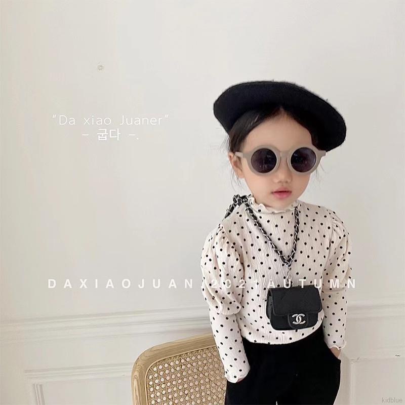 Áo thun tay phồng họa tiết chấm bi nhiều màu sắc phong cách Hàn Quốc cho bé gái