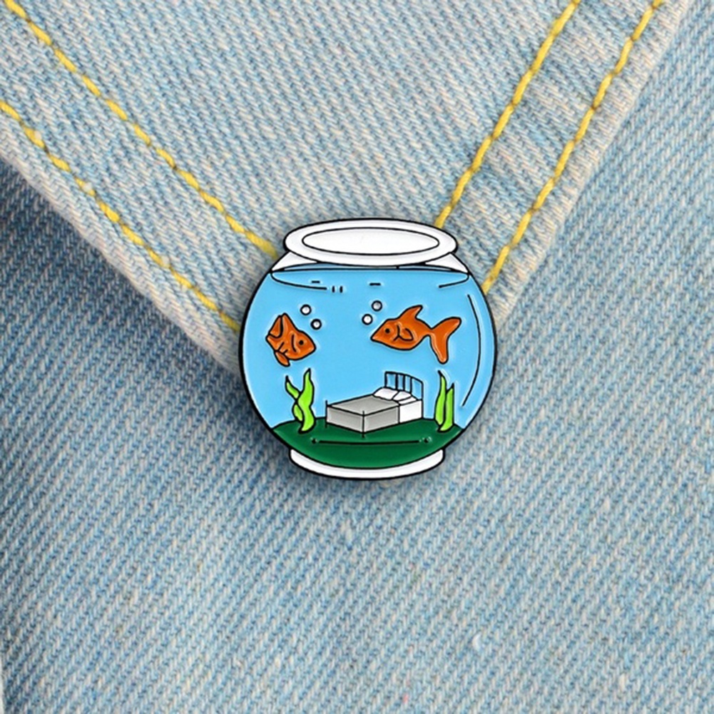 YOML✔Cute Goldfish Fish Tank Enamel Brooch Pin Lapel Denim Jeans Coat Badge Jewelry