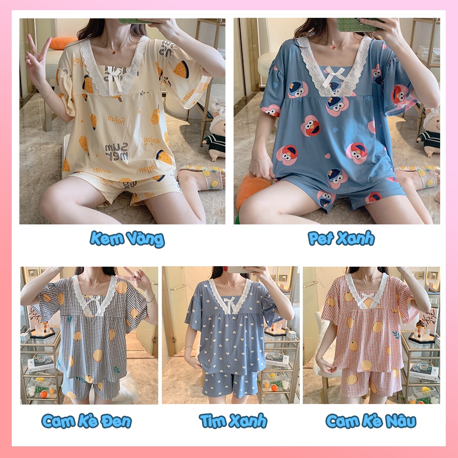 Đồ bộ nữ pijama mặc nhà, bộ ngủ hoạt hình dễ thương phối nơ cực xinh chất thun sữa mềm mịn cho mùa hè BC02