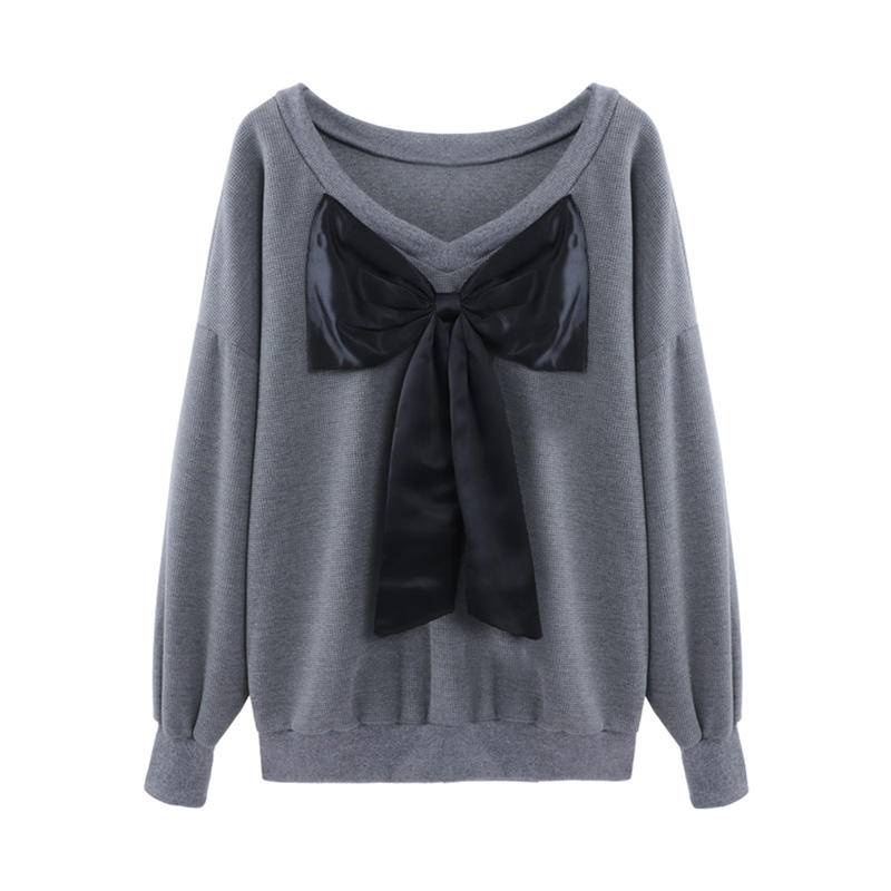 Áo len nữ tay dài cổ chữ V thắt nơ thời trang