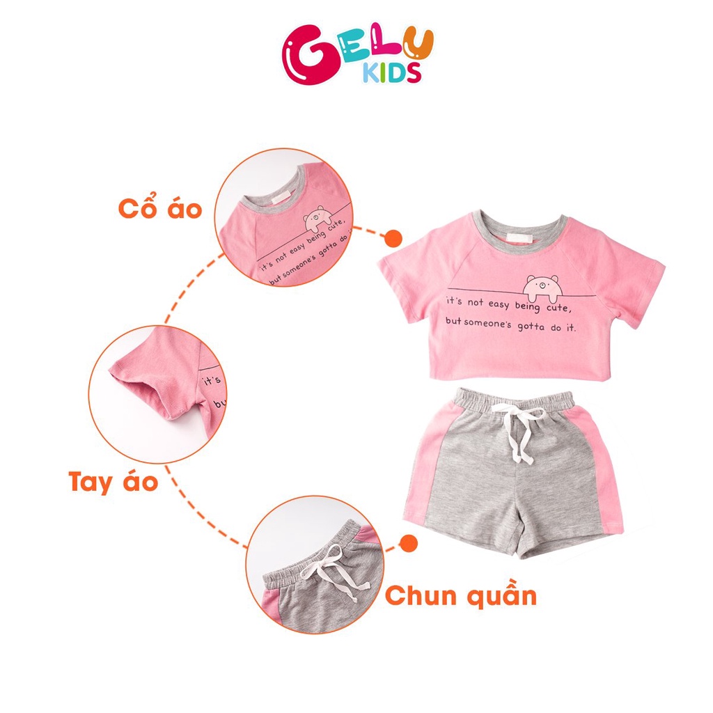 Bộ cộc tay cho bé GELU KIDS in chữ cổ phối màu đáng yêu cho bé trai, bé gái - GLQA02