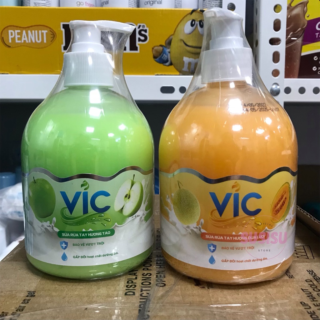 Nước rửa tay VIC Hương Táo/Dâu/Dưa Lưới/Chanh 500ml | Xà phòng rửa tay VIC chai vòi 500ml