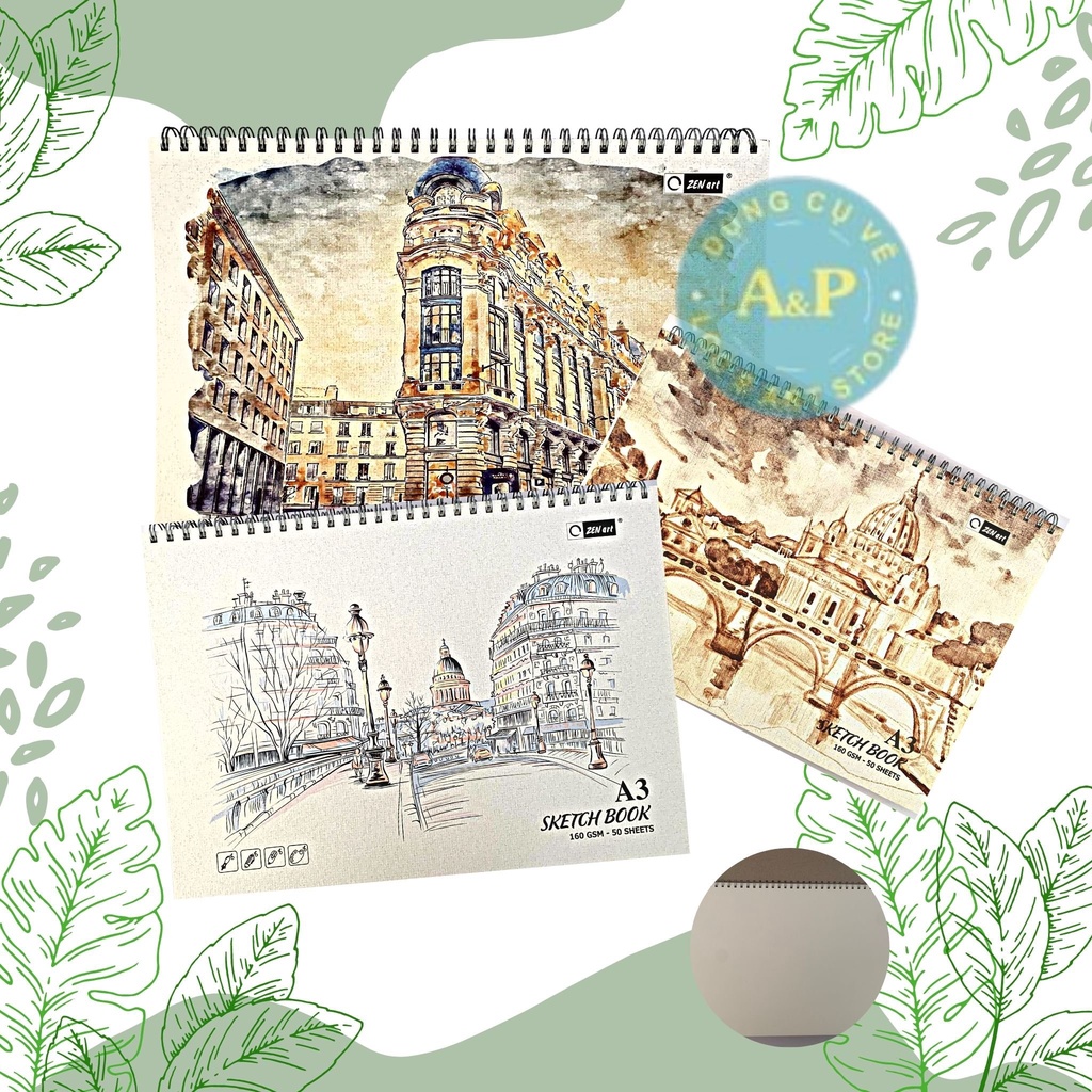 Sổ ký họa phác thảo Sketchbook Zen Art 160gsm 50 tờ bìa cứng