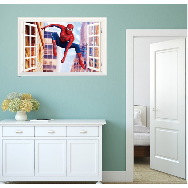 Decal trang trí khung cửa sổ 3D Người Nhện