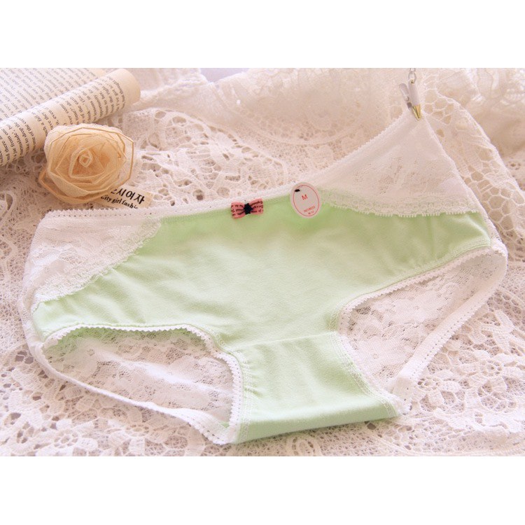 Quần Lót Ren Nữ phối Cotton - Quần Lót Ren gợi cảm quyến rũ đính nơ nhỏ siêu nữ tính DAN STORE mẫu 8033