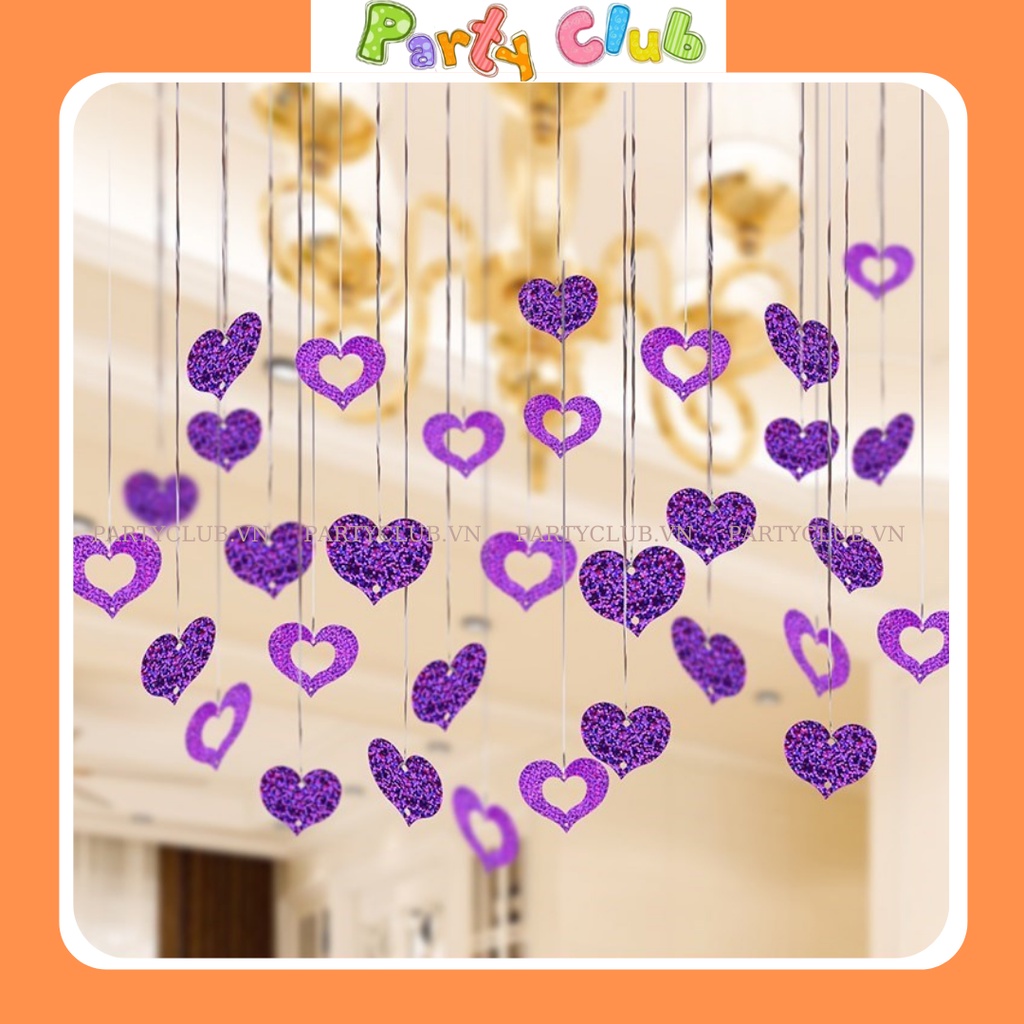 Dây thả đuôi bóng hình trái tim trang trí tiệc cưới, phòng cưới, tiệc sinh nhật