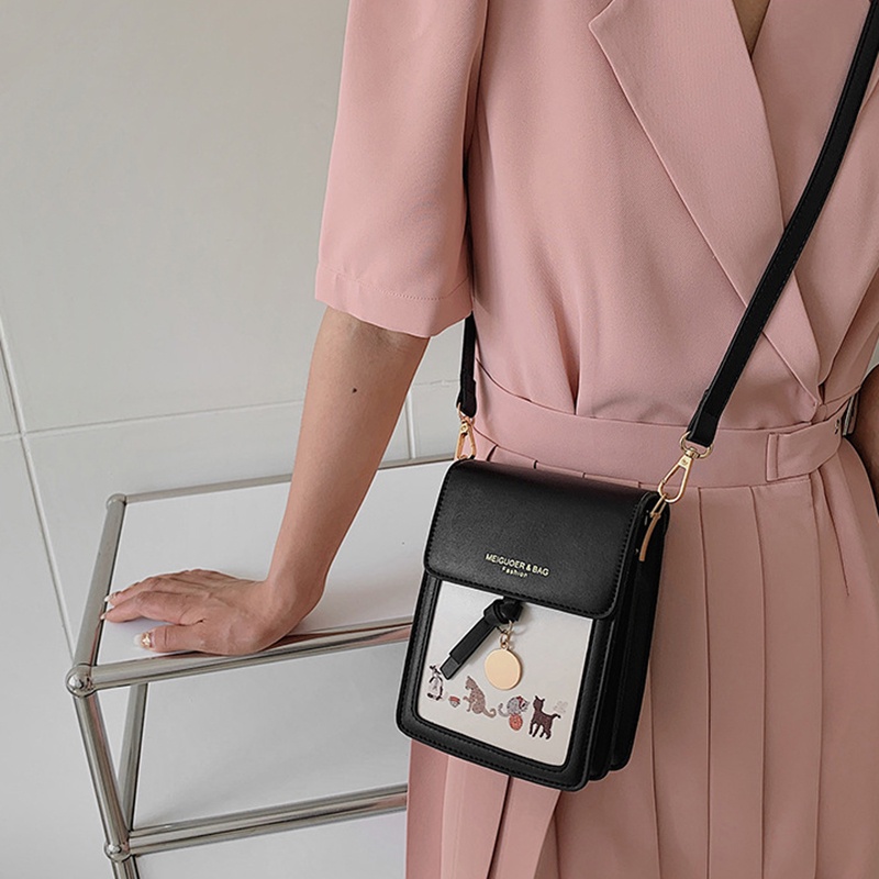 Túi đeo một bên vai IELGY hình vuông cỡ nhỏ in họa tiết hoạt hình phong cách Hàn Quốc thời trang dành cho nữ