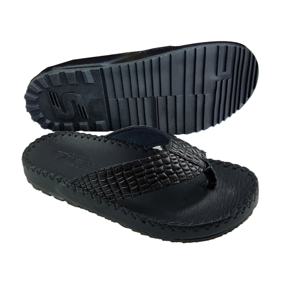 Dép nam kẹp xỏ ngón đẹp da thật thời trang hiệu MABLACKA màu Đen D81