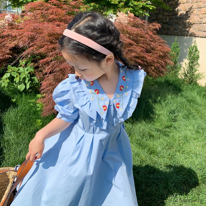 Đầm Tay Phồng Thêu Hoa Đáng Yêu Dành Cho Bé Gái