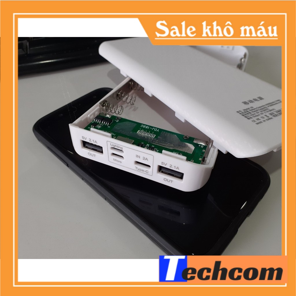 Box sạc nhanh chân cắm type c 8 cell dùng pin 18650 có LCD hiển thị, mạch sạc dự phòng