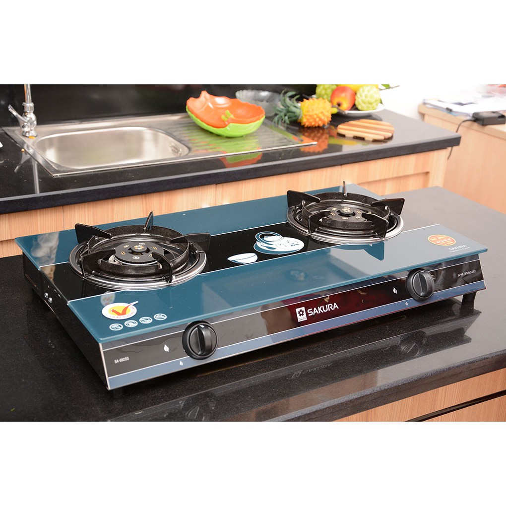 Bếp ga đôi Sakura SA-692SG HÀNG TRƯNG BÀY + TẶNG DÂY GA Kính cường lực bóng đẹp dễ vệ sinh, tiết kiệm ga