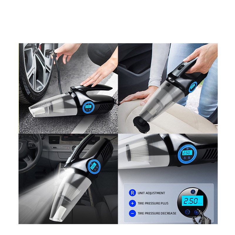 Máy Hút Bụi 4 Trong 1 Tích Hợp Bơm Ô Tô Kèm Màn Hình Đo Áp Suất Lốp Và Đèn Chiếu Sáng