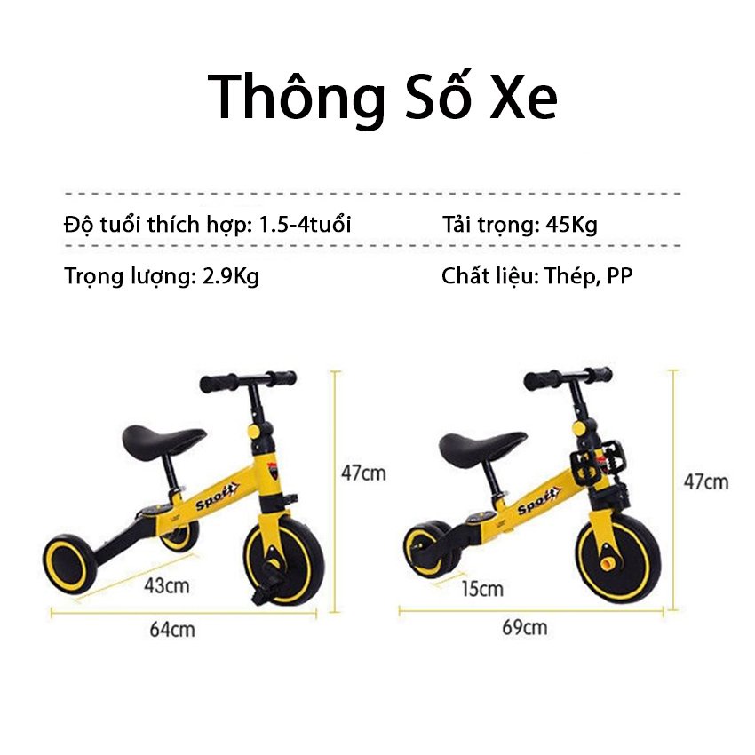 [TẶNG KÈN XE ] Xe chòi chân 3 in1 cho bé 1.5- 4 tuổi  - Xe cân bằng 3 bánh vừa làm xe chòi ,xe đạp,xe cân bằng cho bé