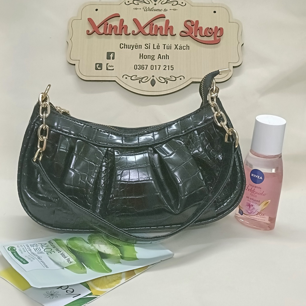 Túi xách nữ đẹp dáng rúm xích phối quai da 2 bên size 24cm 2 màu đen trắng có dây đeo chéo hợp mọi thời trang - TM33