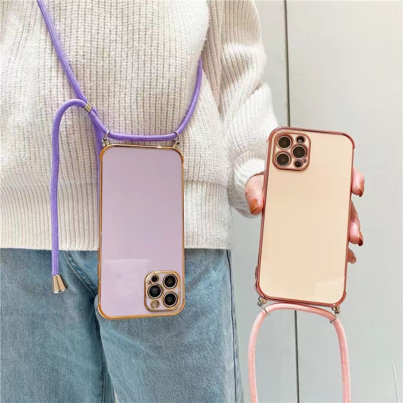 Ốp Điện Thoại Mạ 6D Có Dây Đeo Cho Iphone 7 8 SE 2020 X Xs XR Xs Max 11 12 13 Pro 11 12 13 Pro Max