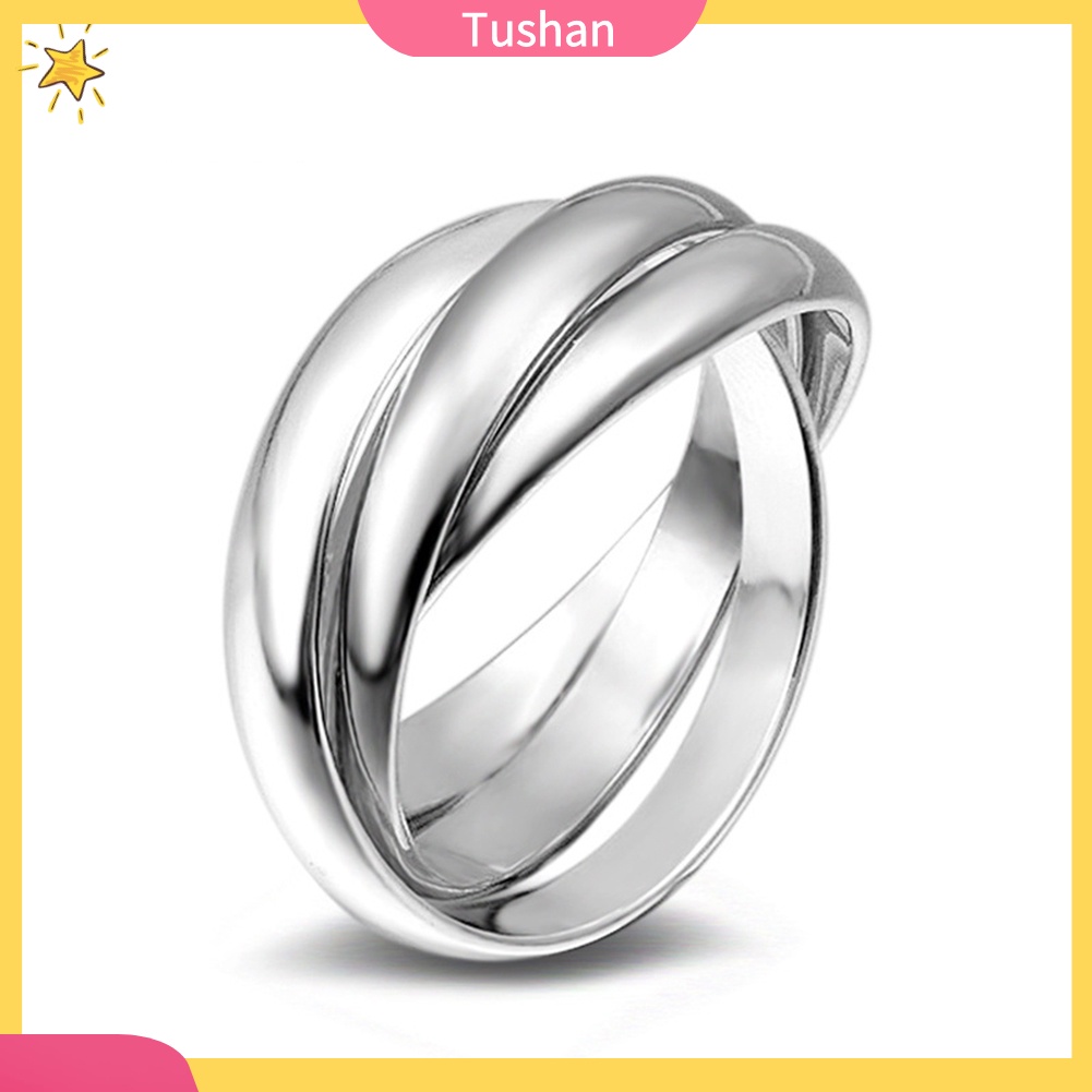 Nhẫn đeo ngón tay dự tiệc cưới 3 vòng tròn bắt chéo mịn màng sáng tạo cho nữ